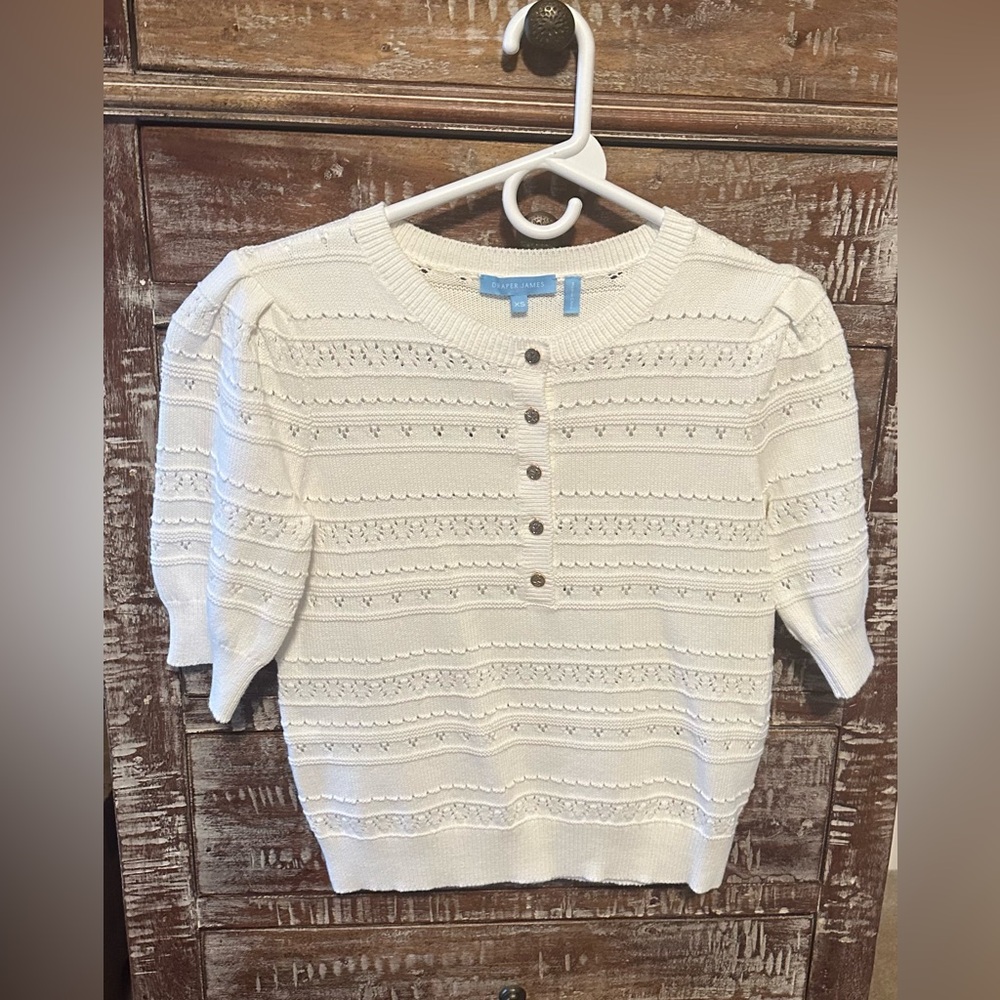 Draper James Annabelle White Short-Sleeve Sweater. Size XS. EUC.